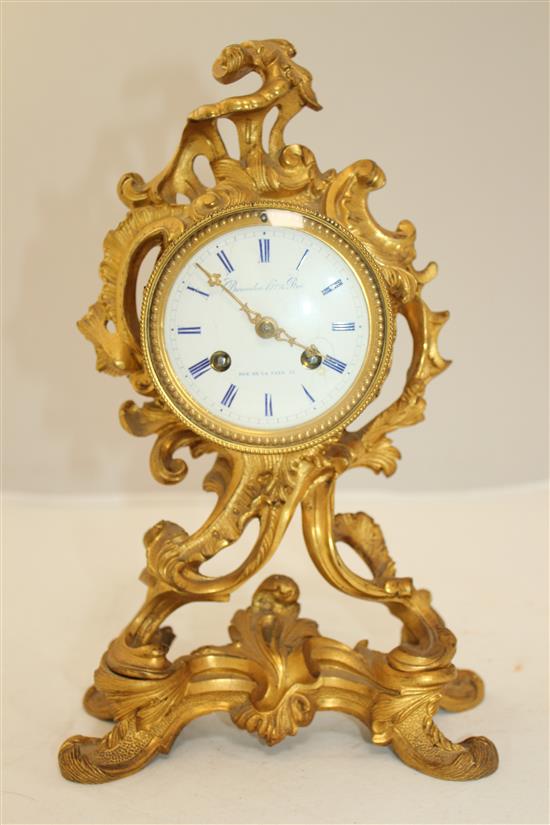 A late 19th century French ormolu mantel clock, by Bourdin, Rue de la Paix, Paris, 11in.